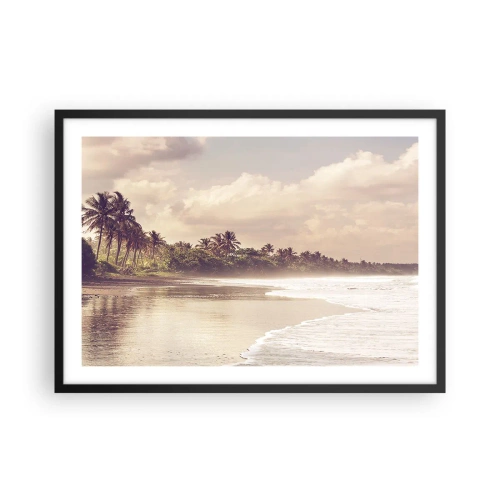 Plakat w czarnej ramie - Plaża z palmami i delikatnymi falami o poranku - 70x50cm - Pieszczota fal - Nowoczesna dekoracja ścienna do salonu i sypialni ARTTOR