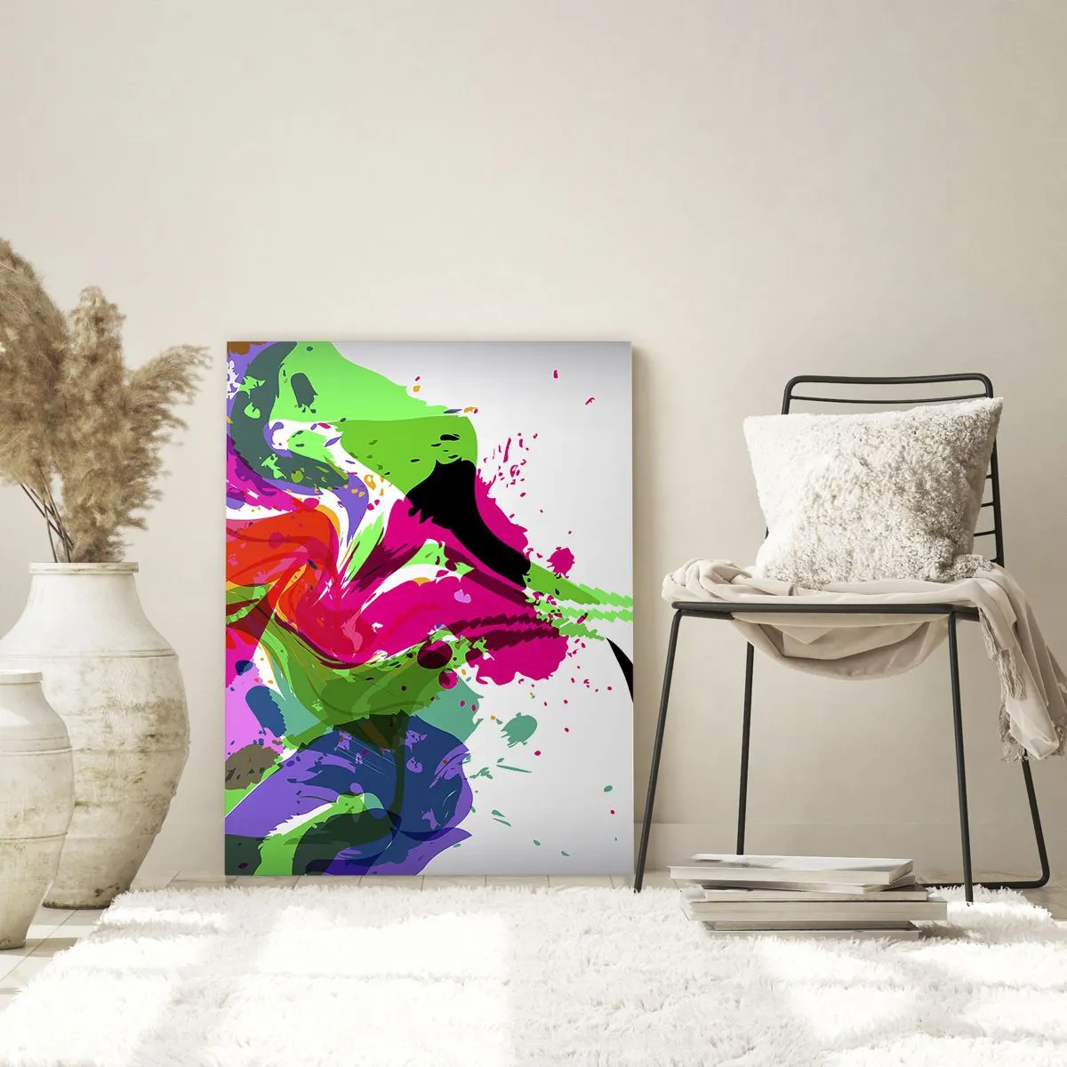 Obraz na szkle - Kolorowa abstrakcja z kobiecym profilem i plamami barw - 50x70cm - Opowieść w kolorach tęczy - Nowoczesna dekoracja ścienna do salonu, kuchni i sypialni ARTTOR