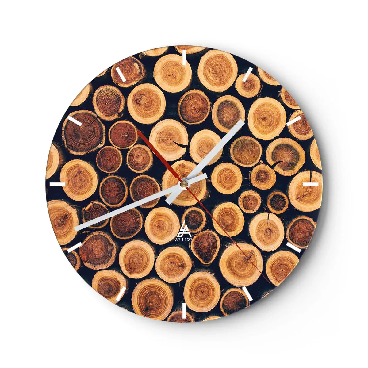Zegar ścienny - Naturalne drewno ułożone w kształt okręgu - 30x30cm - Na ile lat wyglądam? - Nowoczesna dekoracja ścienna do salonu, kuchni i sypialni ARTTOR