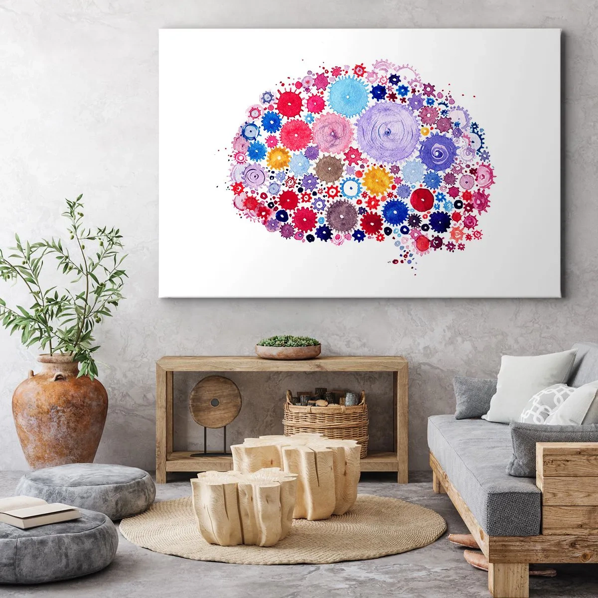 Obraz na płótnie - Kolorowy abstrakcyjny mózg z motywem kwiatowym - 120x80cm - Najdoskonalsza machina natury - Nowoczesna dekoracja ścienna do salonu, kuchni i sypialni ARTTOR