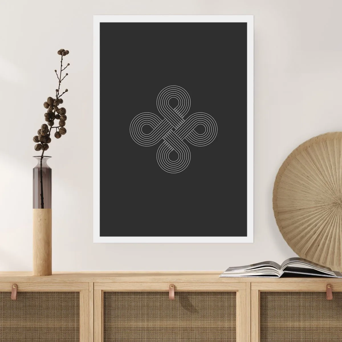 Plakat - Geometryczny symbol na czarnym tle - 50x70cm - W duchu celtyckim - Nowoczesna dekoracja ścienna do salonu, kuchni i sypialni ARTTOR