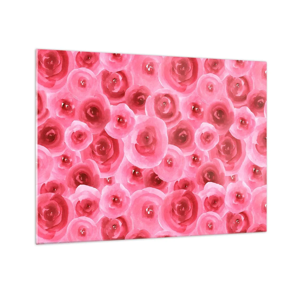 Obraz na szkle - Akwarelowy wzór róż w odcieniach czerwieni i różu - 70x50cm - Róże na dole i na górze - Nowoczesna dekoracja ścienna do salonu i sypialni ARTTOR
