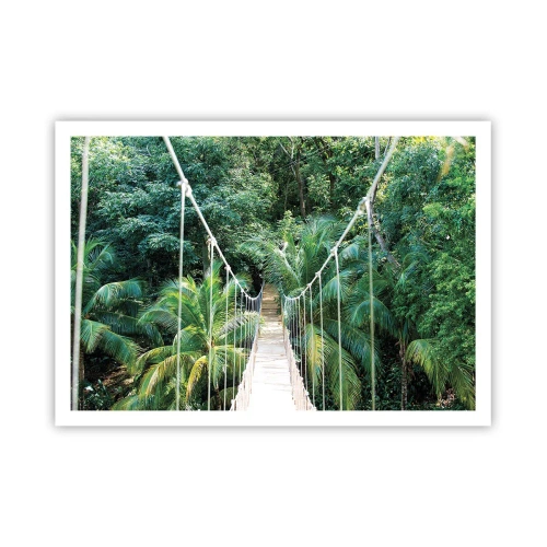Plakat - Wiszący most w tropikalnej dżungli pełnej zieleni - 100x70cm - Welcome to the jungle! - Nowoczesna dekoracja ścienna do salonu i sypialni ARTTOR