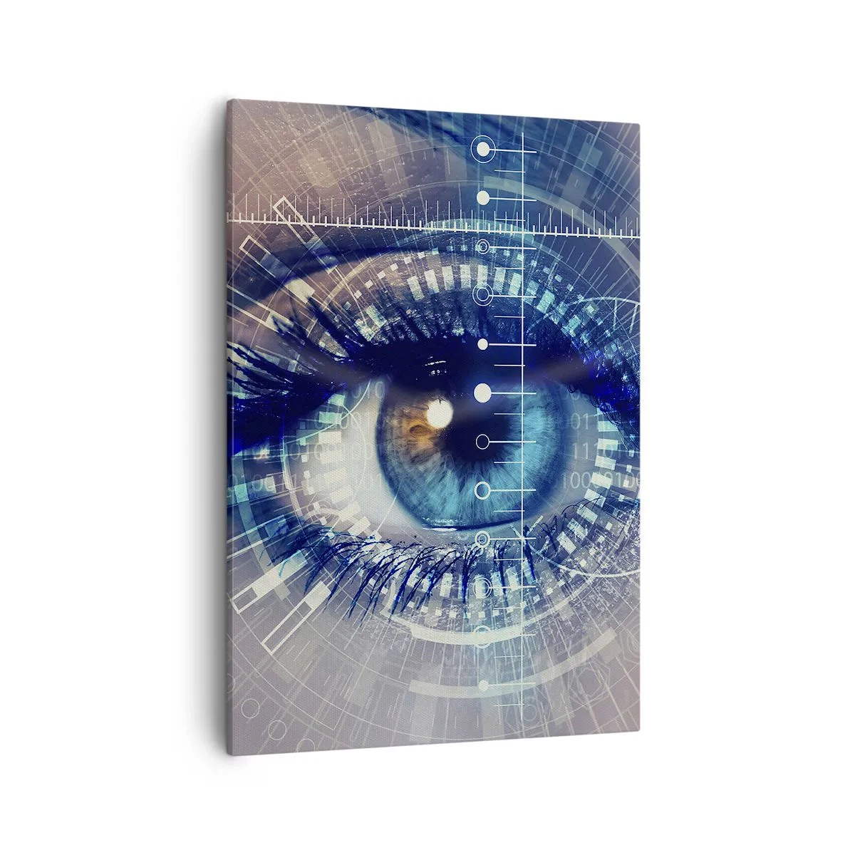 Obraz na płótnie - Cyfrowe oko z futurystycznymi elementami technologicznymi - 50x70cm - Myślisz, że mnie znasz - Nowoczesna dekoracja ścienna do salonu, kuchni i sypialni ARTTOR