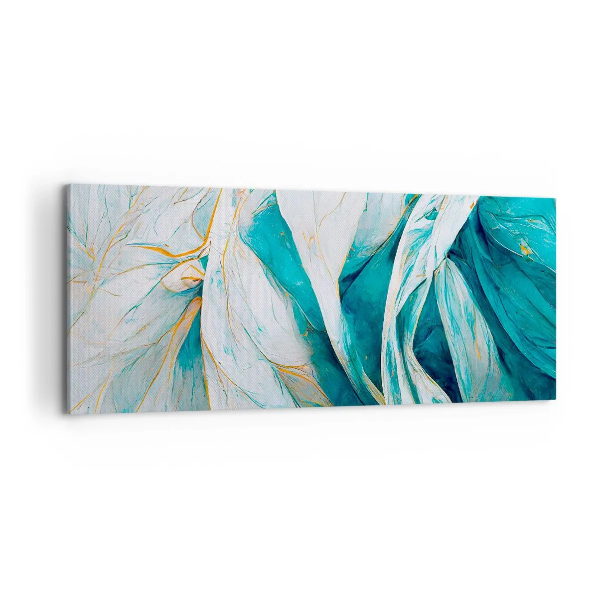 Obraz na płótnie - Błękitna abstrakcja z motywem złota - 100x40 cm