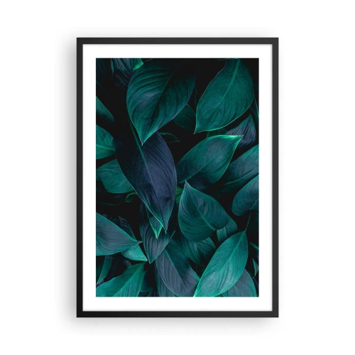Plakat w czarnej ramie - Ciemnozielone liście z subtelnym podświetleniem - 50x70cm - Zieleń sama w sobie - Nowoczesna dekoracja ścienna do salonu i sypialni ARTTOR
