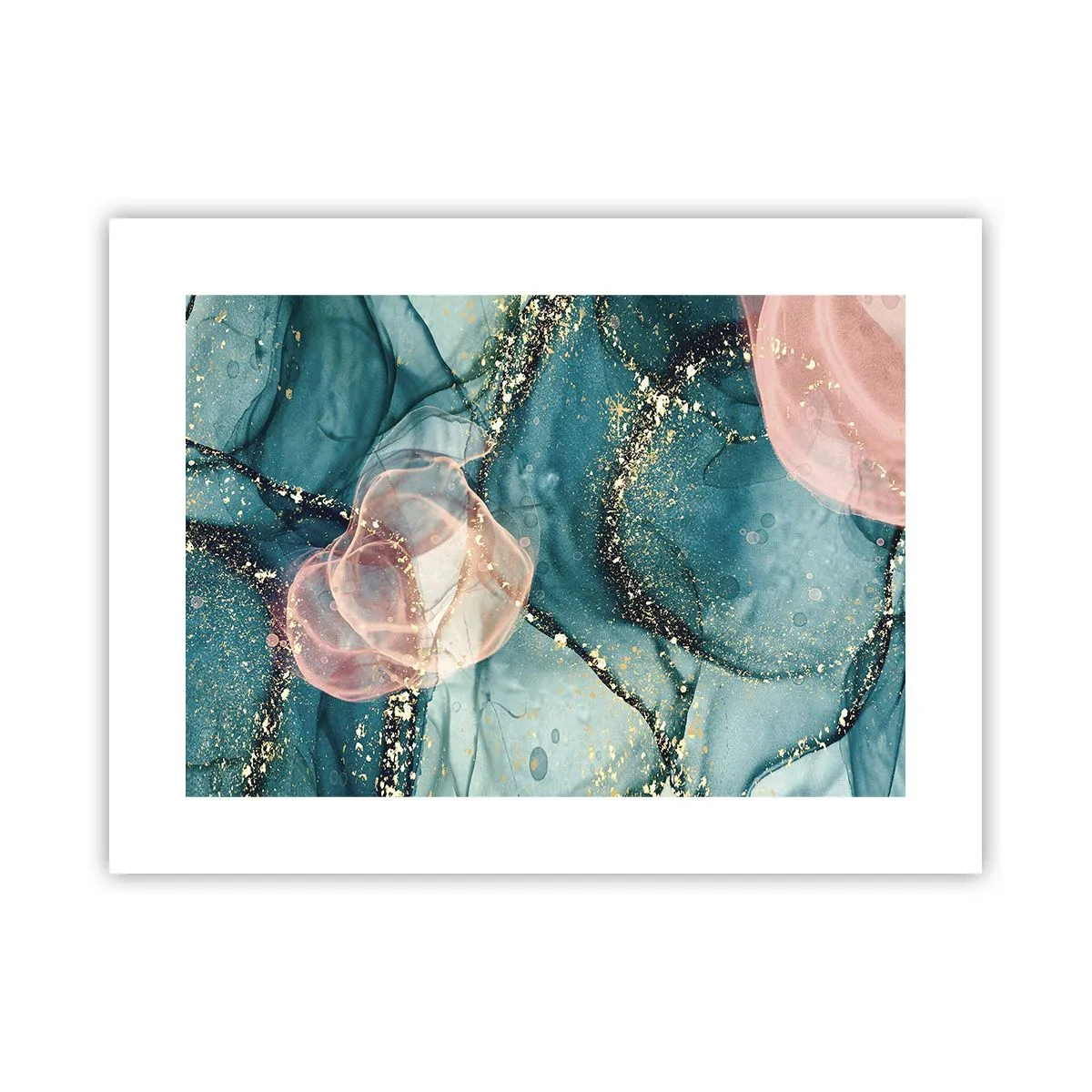 Plakat - Jedwabny błękit, tiulowy róż - 40x30 cm