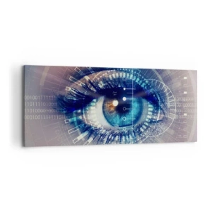 Obraz na płótnie - Technologiczne oko z futurystycznym interfejsem - 120x50cm - Myślisz, że mnie znasz - Nowoczesna dekoracja ścienna do salonu i sypialni ARTTOR