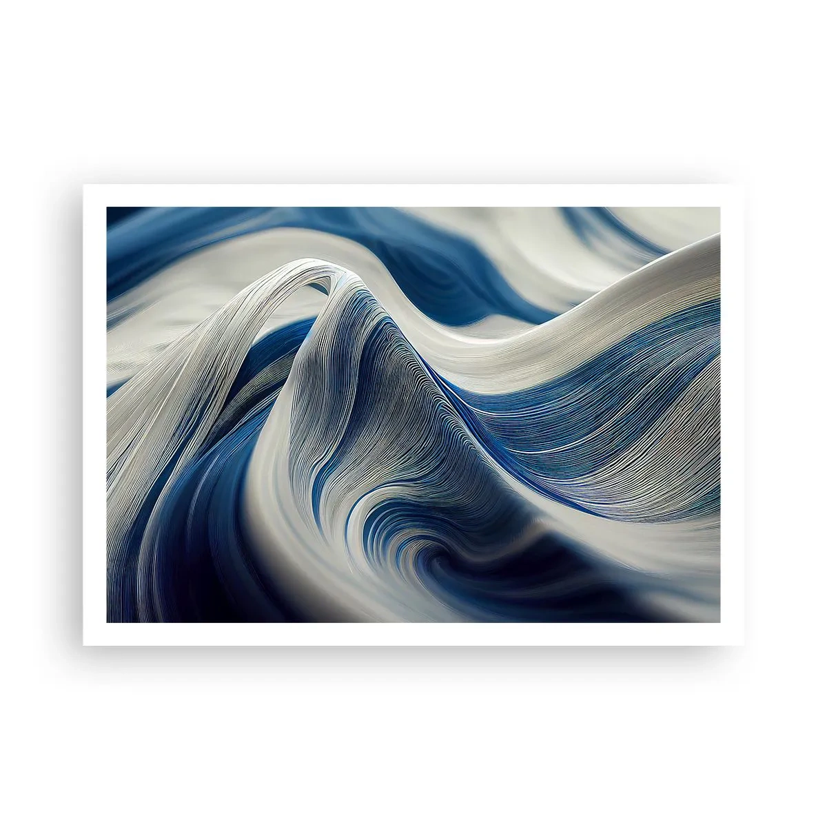 Plakat - Abstrakcyjne fale w odcieniach błękitu i bieli - 100x70cm - Płynność błękitu i bieli - Nowoczesna dekoracja ścienna do salonu i sypialni ARTTOR