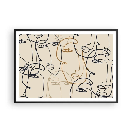 Plakat w czarnej ramie - Minimalistyczne twarze w stylu line art na jasnym tle - 100x70cm - Portret zwielokrotniony - Nowoczesna dekoracja ścienna do salonu i sypialni ARTTOR