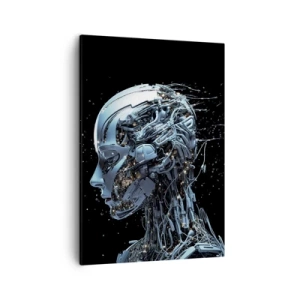 Obraz na płótnie - Cybernetyczna postać humanoidalna z futurystycznymi detalami - 50x70cm - Technologia jest kobietą - Nowoczesna dekoracja ścienna do salonu, kuchni i sypialni ARTTOR