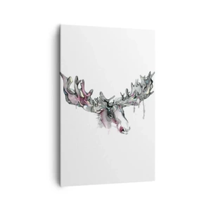 Obraz na płótnie - Artystyczna akwarela łosia z bogatymi porożami - 80x120cm - Korona króla lasu - Nowoczesna dekoracja ścienna do salonu i sypialni ARTTOR