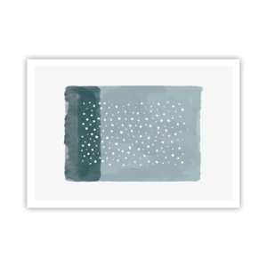 Plakat - Minimalistyczny obraz w odcieniach błękitu z kropkami - 100x70cm - Wyrosłe na błękicie - Nowoczesna dekoracja ścienna do salonu i sypialni ARTTOR