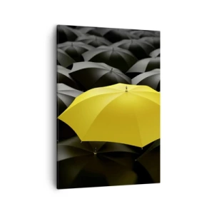 Obraz na płótnie - Żółty parasol wyróżniający się wśród czarnych - 50x70cm - Żegnaj smutku - Nowoczesna dekoracja ścienna do salonu, kuchni i sypialni ARTTOR