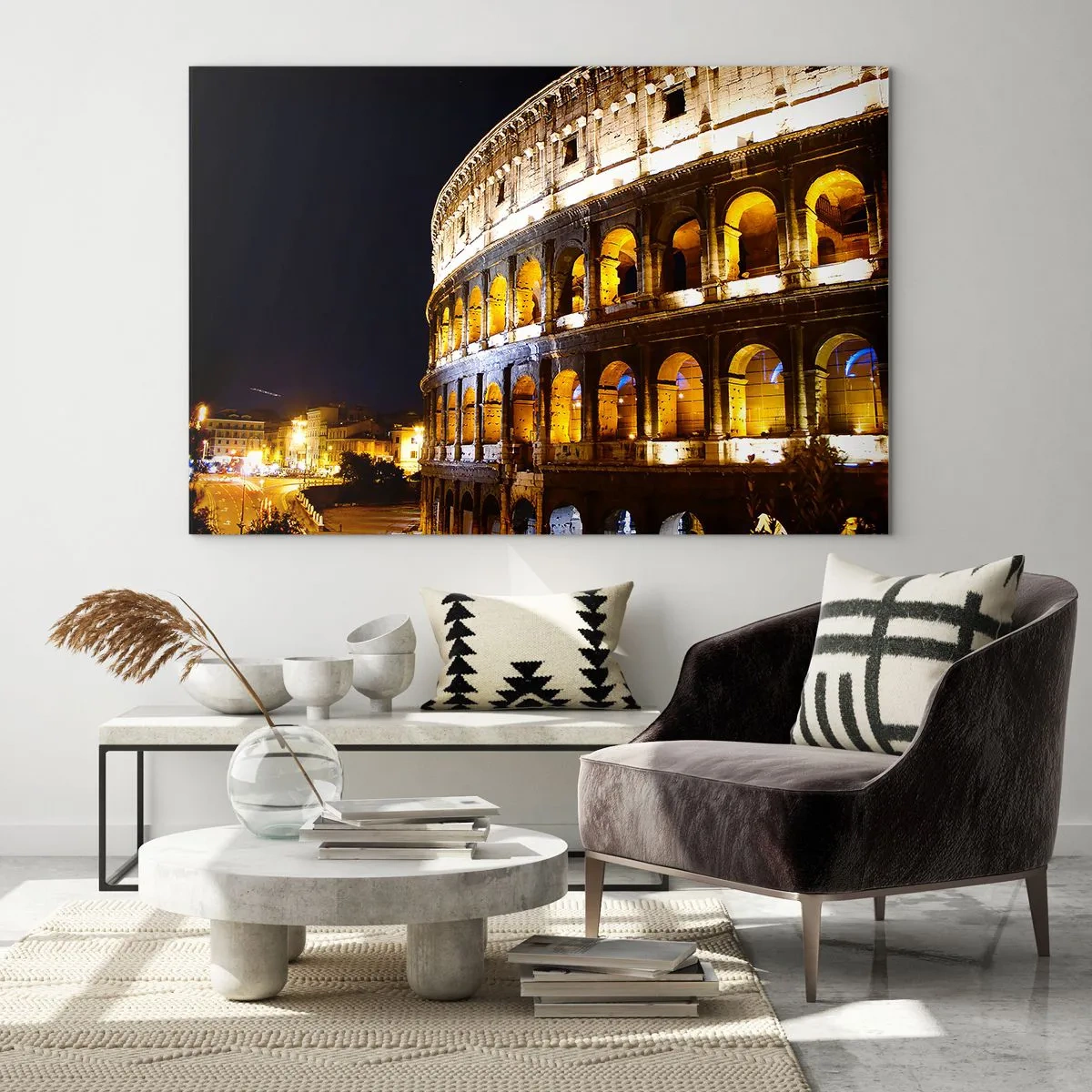 Obraz na szkle - Koloseum nocą z podświetlonymi łukami - 120x80cm - Igrzyska czas zacząć - Nowoczesna dekoracja ścienna do salonu, kuchni i sypialni ARTTOR