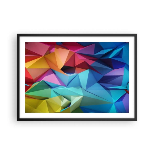Plakat w czarnej ramie - Kolorowa abstrakcja geometryczna w żywych barwach - 70x50cm - Tęczowe origami - Nowoczesna dekoracja ścienna do salonu i sypialni ARTTOR