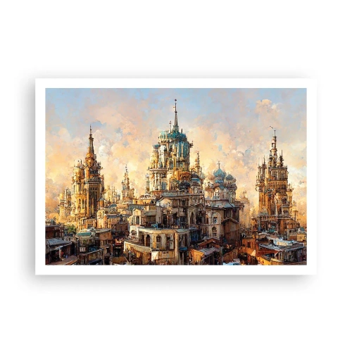 Plakat - Architektoniczne wieże w promieniach zachodzącego słońca - 100x70cm - Miasto miast - Nowoczesna dekoracja ścienna do salonu i sypialni ARTTOR