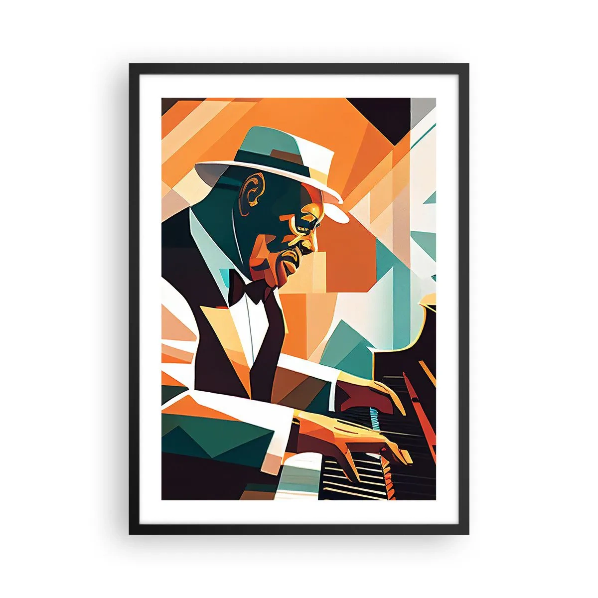 Plakat w czarnej ramie - Abstrakcyjny portret pianisty w stylu kubistycznym - 50x70cm - Cały ten jazz - Nowoczesna dekoracja ścienna do salonu i sypialni ARTTOR