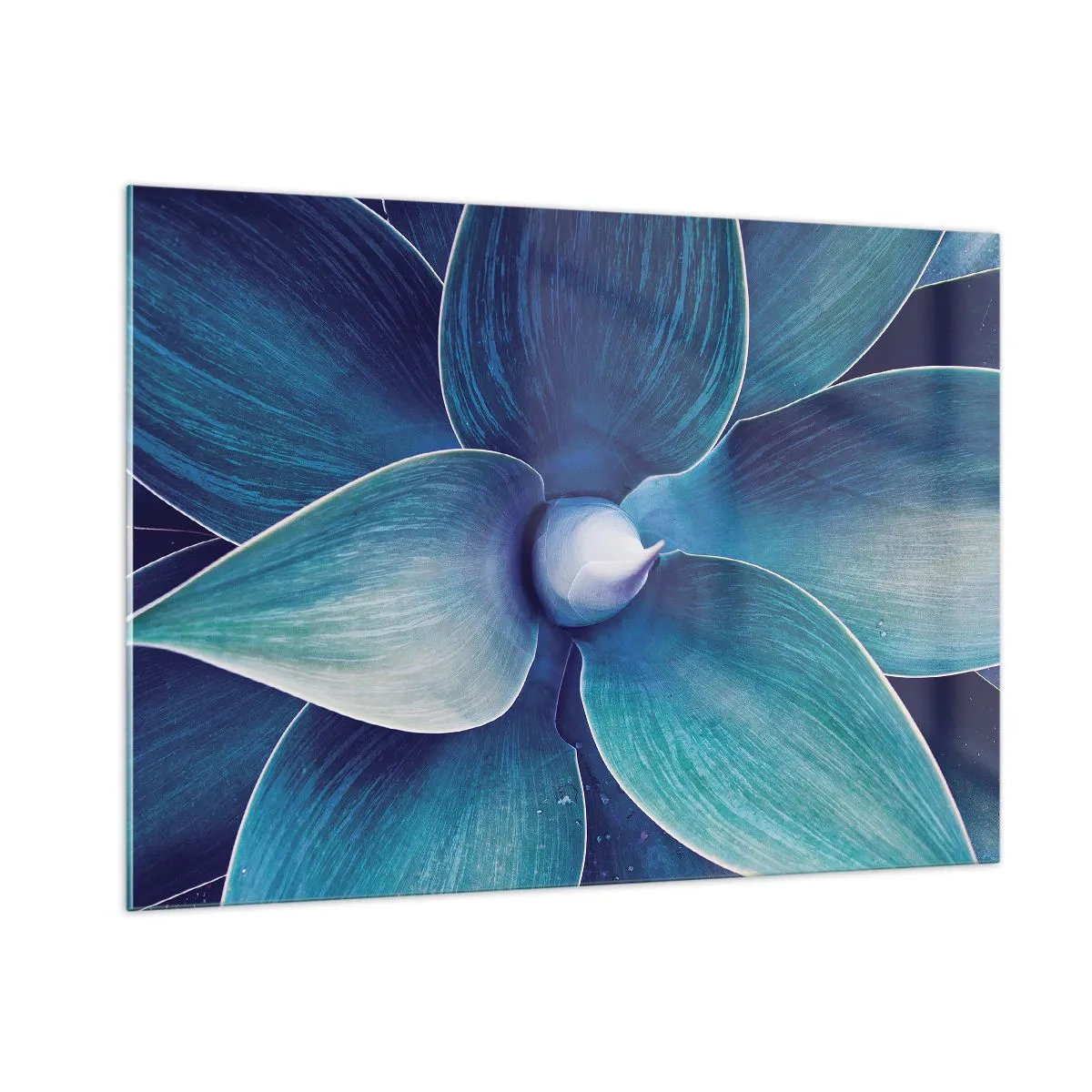 Obraz na szkle - Makrofotografia rośliny w odcieniach niebieskiego - 100x70cm - Zbłękitniały od nieba - Nowoczesna dekoracja ścienna do salonu, kuchni i sypialni ARTTOR