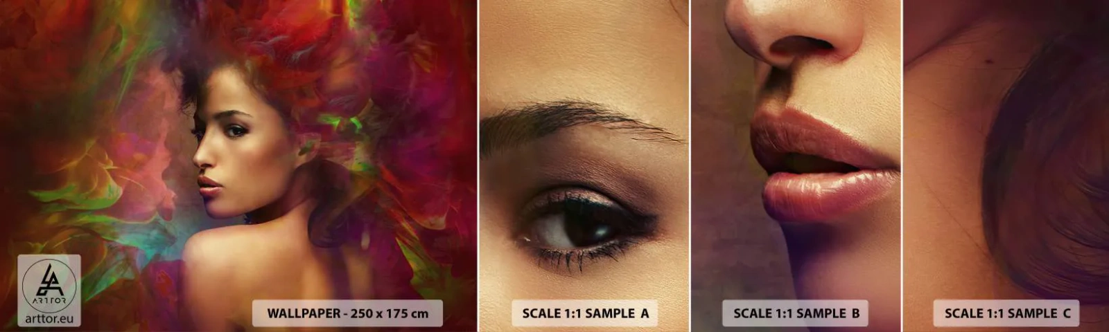 Fototapeta Próbka Samoprzylepna Deluxe Sticker - Piękniejsza od tęczy, delikatna jak mgła - Kobieta, Twarz Kobiety, Ciało - 100x30 cm