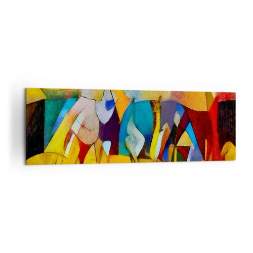 Obraz na płótnie - Kolorowa abstrakcja przedstawiająca postacie w geometrycznej formie - 160x50cm - Słońce - życie - radość - Nowoczesna dekoracja ścienna do salonu i sypialni ARTTOR