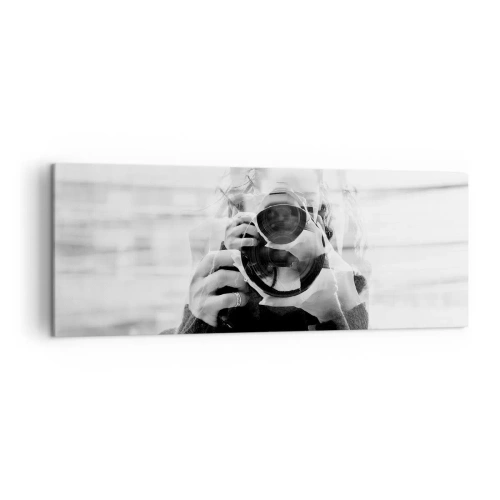 Obraz na płótnie - Czarno-biały portret fotografa z podwójną ekspozycją - 140x50cm - Twórca i tworzywo - Nowoczesna dekoracja ścienna do salonu i sypialni ARTTOR