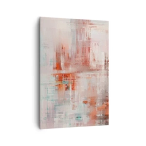 Obraz na płótnie - Abstrakcyjna kompozycja z odcieniami czerwieni i pastelowych barw - 70x100cm - Zamglone. Ale różowe - Nowoczesna dekoracja ścienna do salonu i sypialni ARTTOR