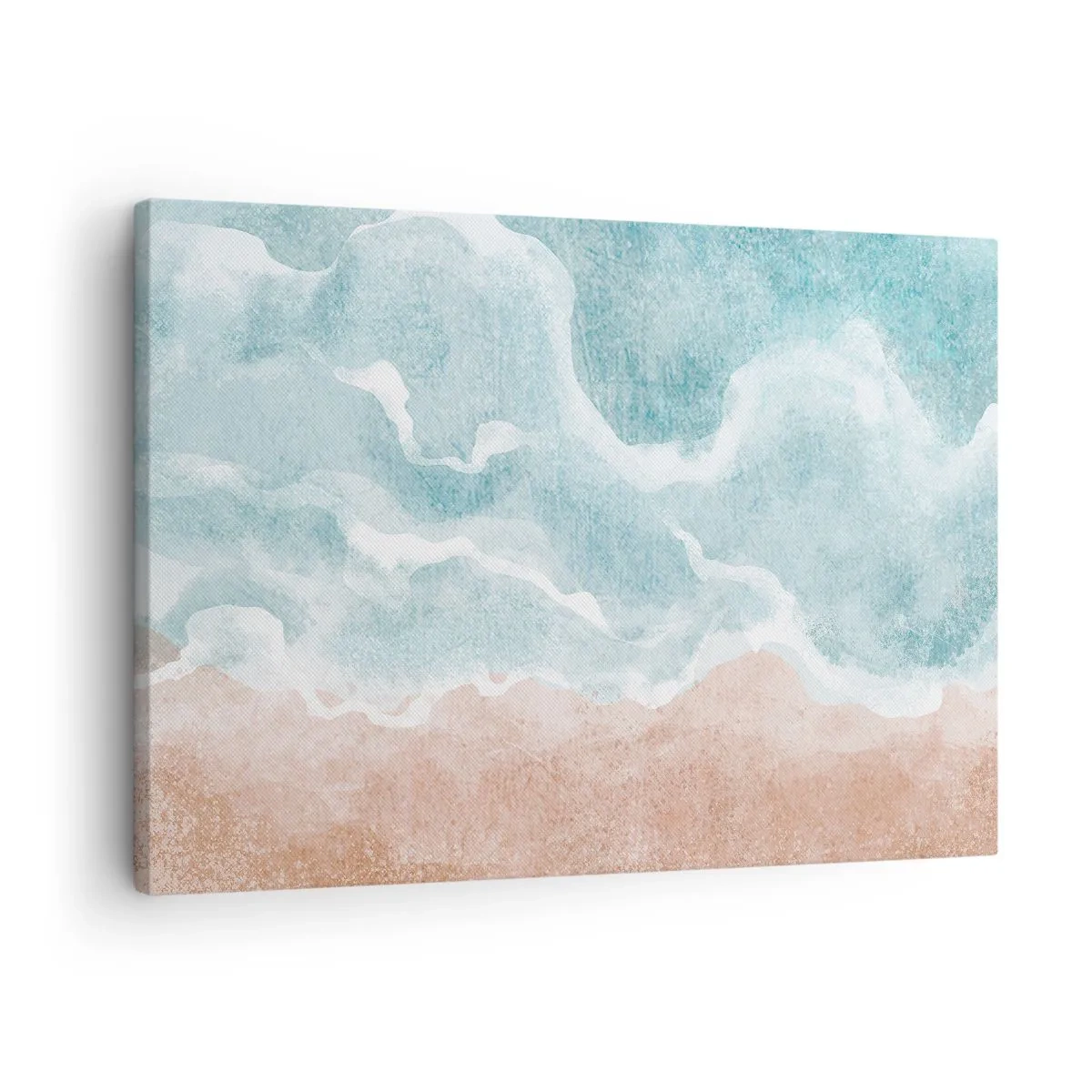 Obraz na płótnie - Abstrakcyjna plaża z falami w odcieniach błękitu i beżu - 70x50cm - Abstrakcja obłoczna - Nowoczesna dekoracja ścienna do salonu i sypialni ARTTOR