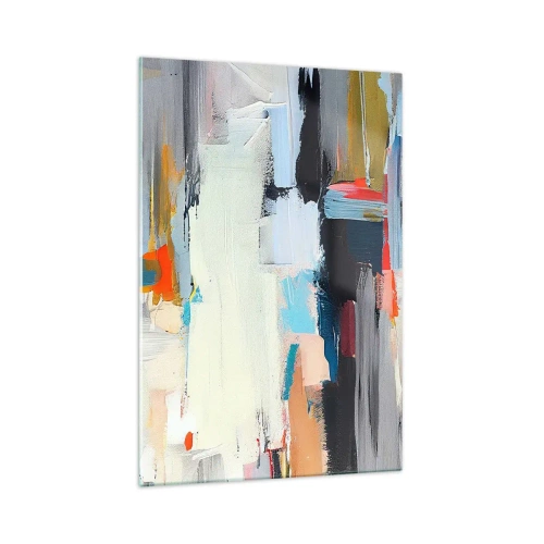 Obraz na szkle - Kolorowa abstrakcja z dynamicznymi pociągnięciami pędzla - 70x100cm - Jest metoda? - Nowoczesna dekoracja ścienna do salonu i sypialni ARTTOR
