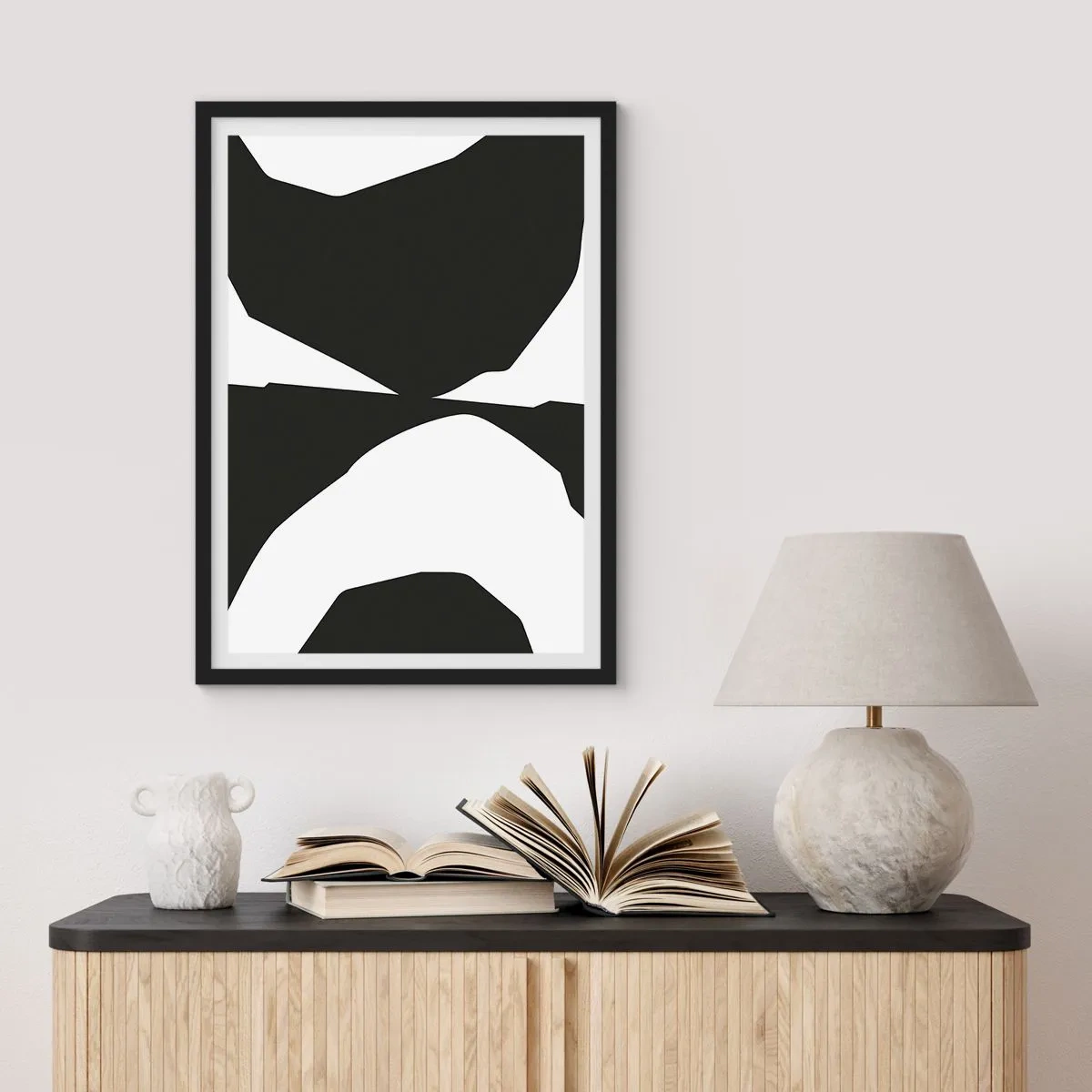 Plakat w czarnej ramie - Abstrakcyjna czarno-biała kompozycja - 50x70cm - Pozytyw -negatyw - Nowoczesna dekoracja ścienna do salonu i sypialni ARTTOR