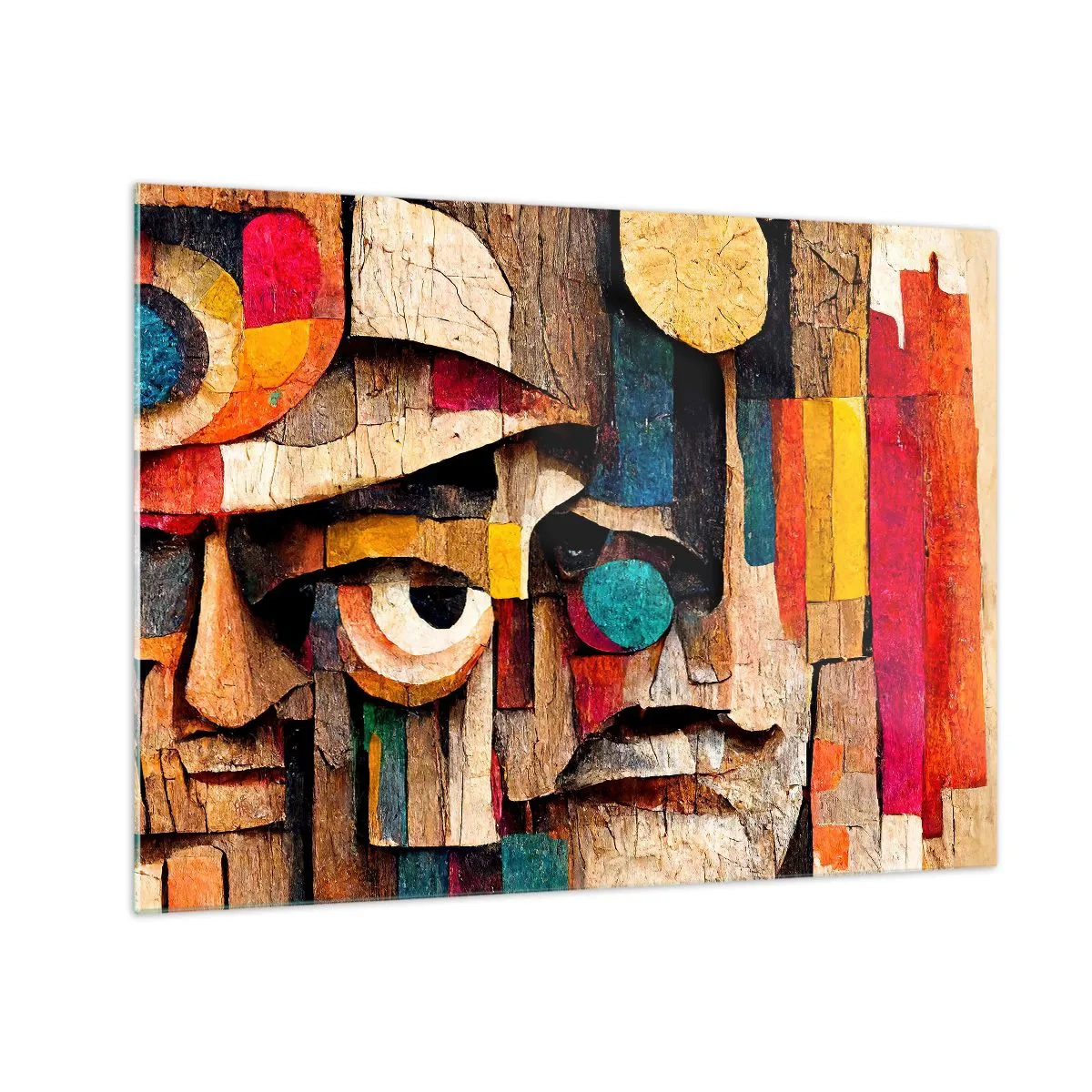 Obraz na szkle - Kolorowe geometryczne twarze w stylu abstrakcyjnym - 70x50cm - Widzę cię… - Nowoczesna dekoracja ścienna do salonu i sypialni ARTTOR