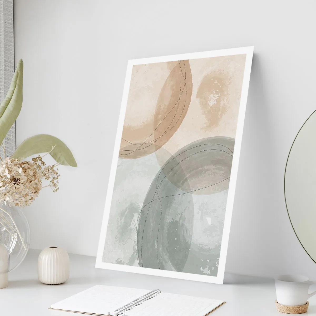 Plakat - Geometryczne kształty w pastelowych odcieniach ziemi - 50x70cm - Przenikanie światów - Nowoczesna dekoracja ścienna do salonu, kuchni i sypialni ARTTOR