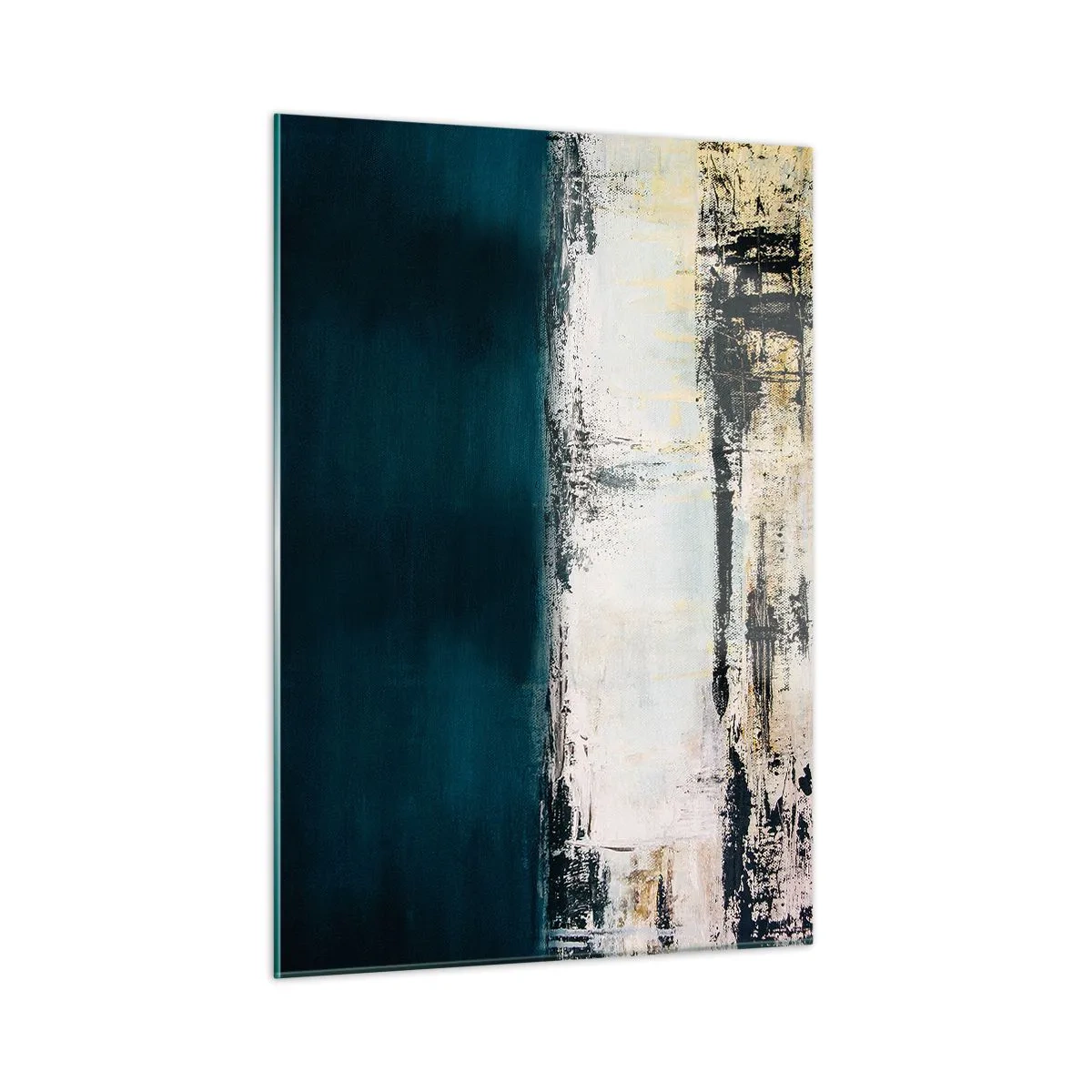 Obraz na szkle - Abstrakcyjny krajobraz w odcieniach granatu i bieli - 50x70cm - Kompozycja horyzontalna - Nowoczesna dekoracja ścienna do salonu, kuchni i sypialni ARTTOR
