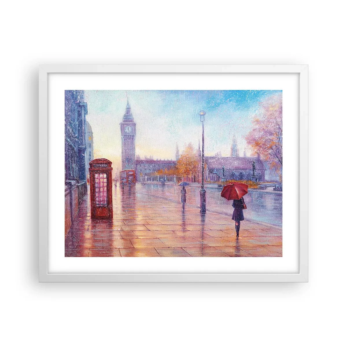 Plakat w białej ramie - Londyński jesienny dzień - 50x40 cm