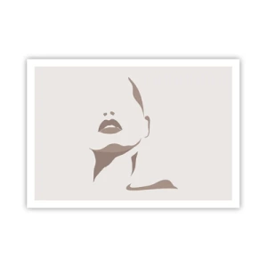 Plakat - Minimalistyczny kontur kobiecej twarzy w delikatnych beżach - 100x70cm - Stworzona ze światła i cienia - Nowoczesna dekoracja ścienna do salonu i sypialni ARTTOR