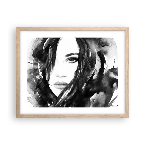 Plakat w ramie jasny dąb - Portret damy w czerni i bieli - 50x40 cm