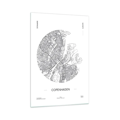 Obraz na szkle - Mapa Kopenhagi w minimalistycznym, czarno-białym stylu - 70x100cm - Anatomia Kopenhagi - Nowoczesna dekoracja ścienna do salonu i sypialni ARTTOR