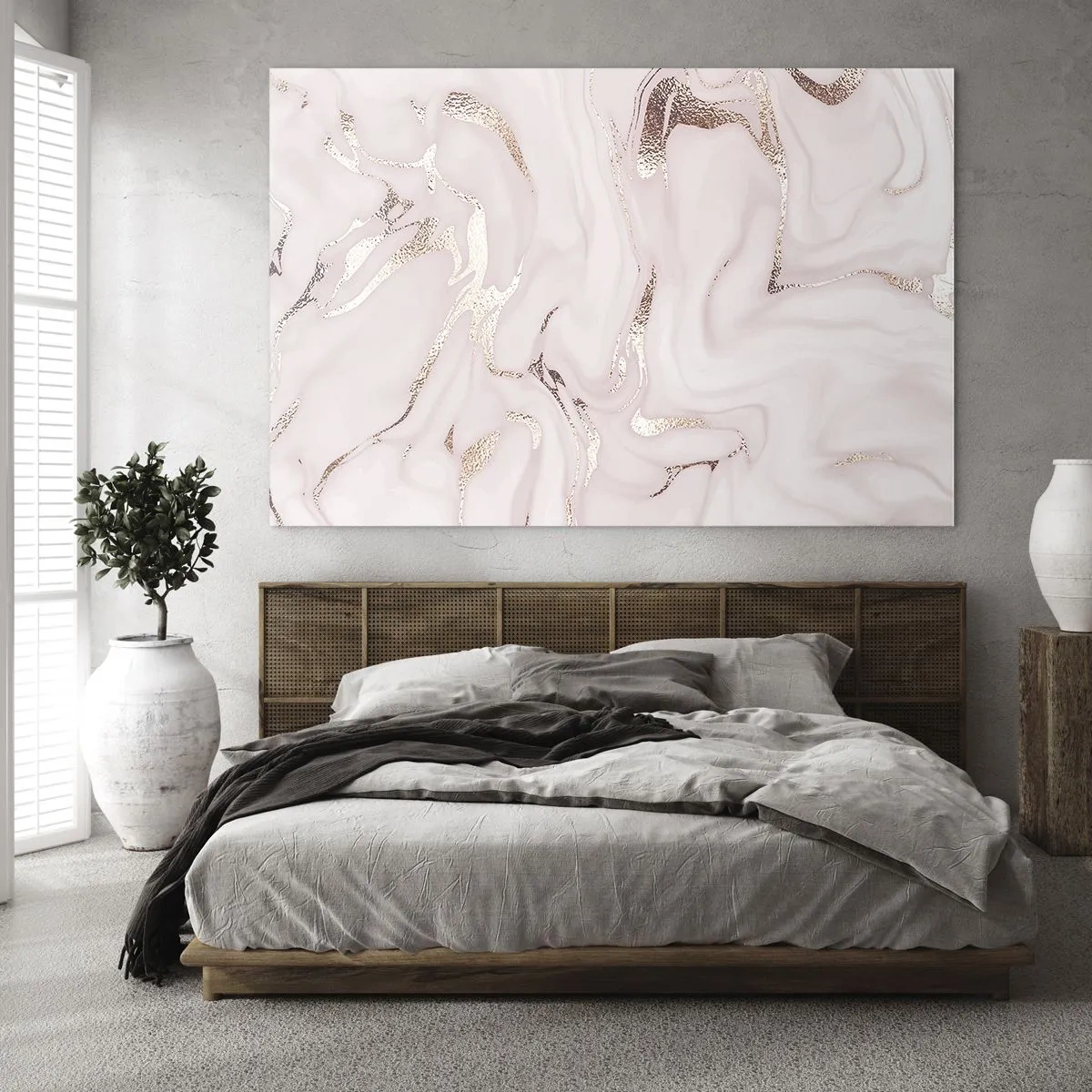 Obraz na szkle - Różowo-złoty abstrakcyjny wzór przypominający marmur - 70x50cm - W różowym szale - Nowoczesna dekoracja ścienna do salonu i sypialni ARTTOR