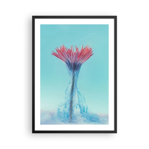 Plakat w czarnej ramie - Kwiat w otoczeniu barwnych strumieni na pastelowym tle - 50x70cm - W ożywczym objęciu - Nowoczesna dekoracja ścienna do salonu i sypialni ARTTOR