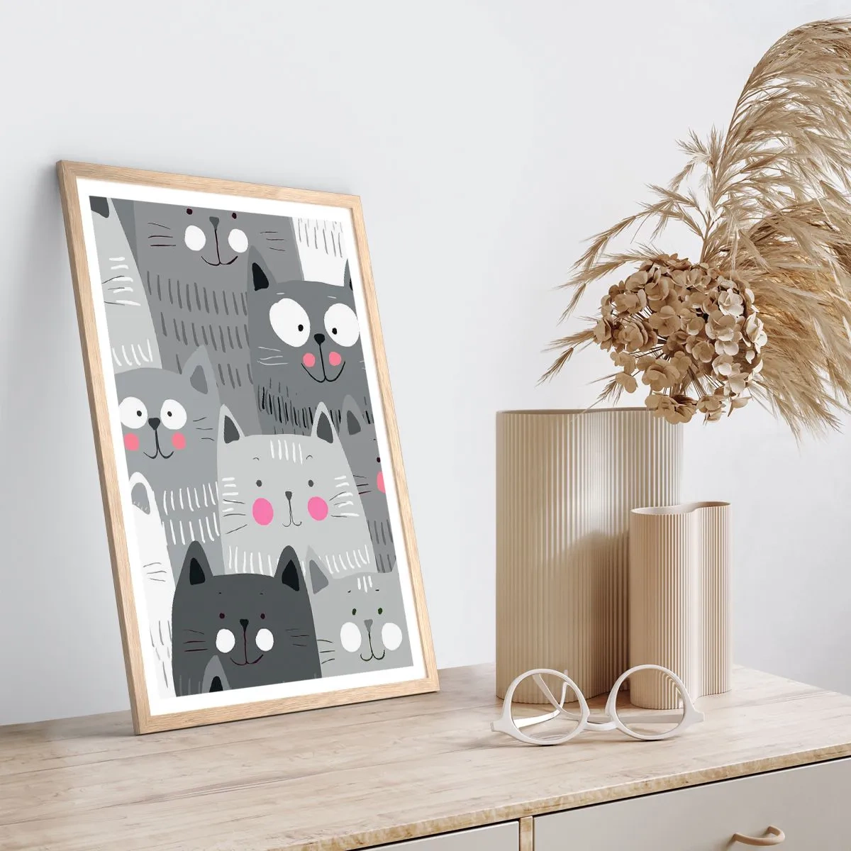 Plakat w ramie jasny dąb - Koci świat - 70x100 cm