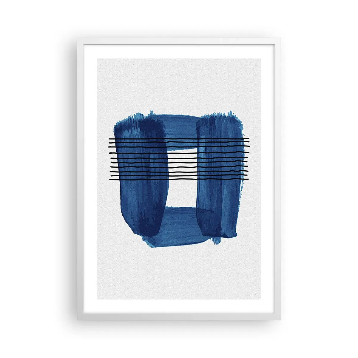 Plakat w białej ramie - Niebiesko-czarna kompozycja - 50x70 cm
