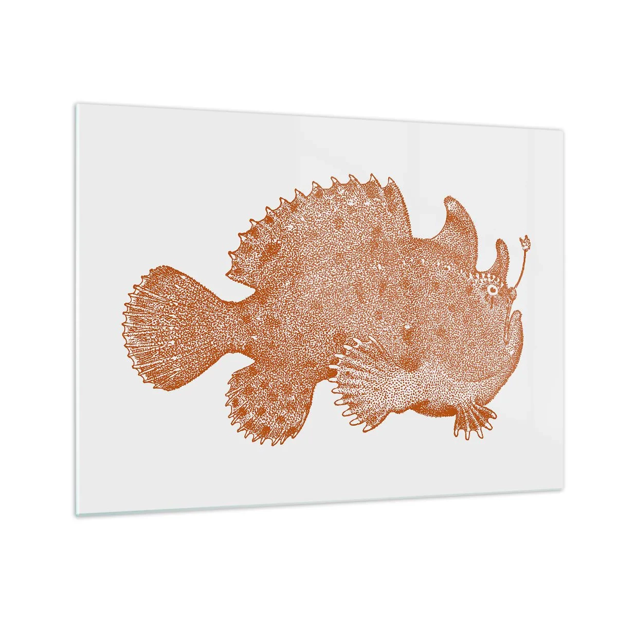 Obraz na szkle - Rdzawy rysunek ryby głębinowej wykonany techniką punktową - 70x50cm - A jednak ryba - Nowoczesna dekoracja ścienna do salonu i sypialni ARTTOR