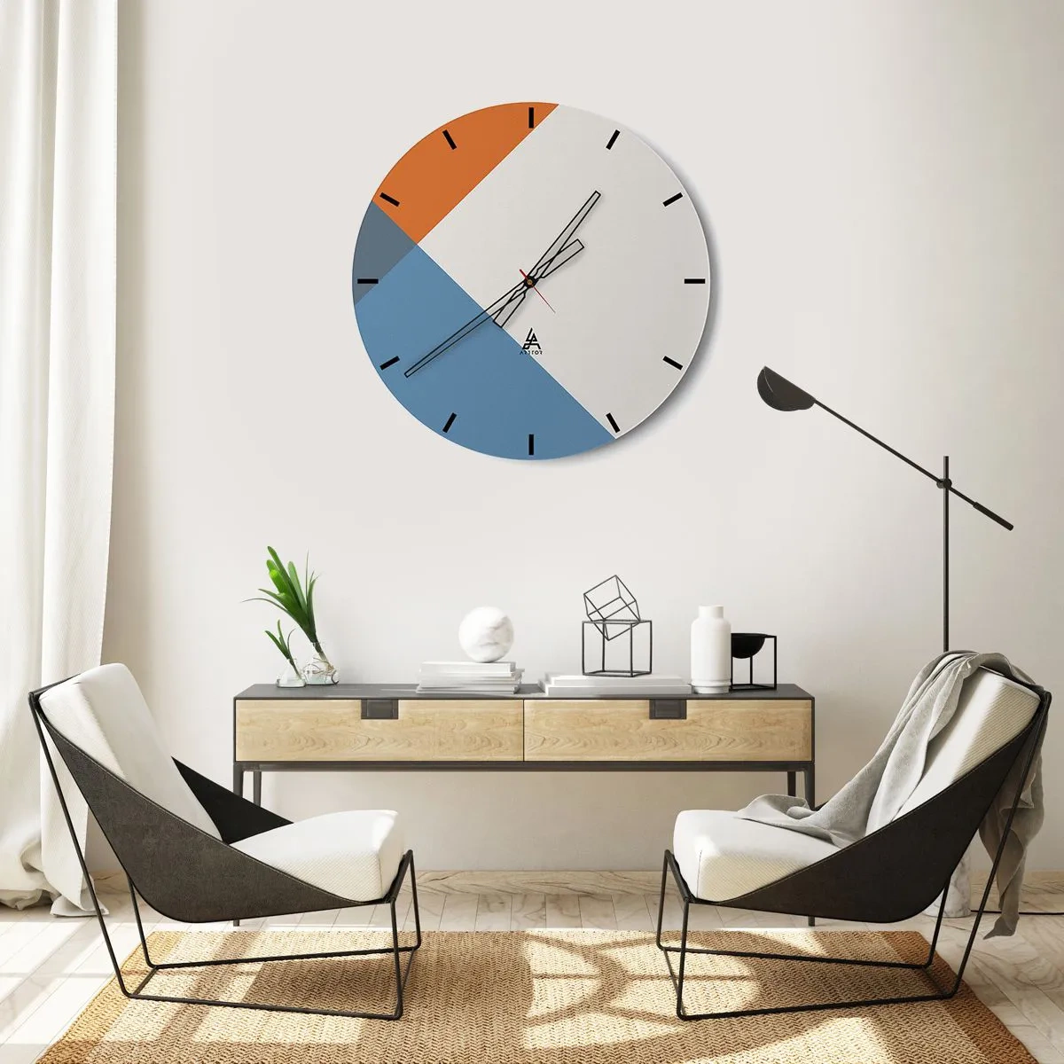 Zegar ścienny - Abstrakcyjne geometryczne wzory w kolorach ziemi i błękitu - 30x30cm - Pod kątem… - Nowoczesna dekoracja ścienna do salonu, kuchni i sypialni ARTTOR