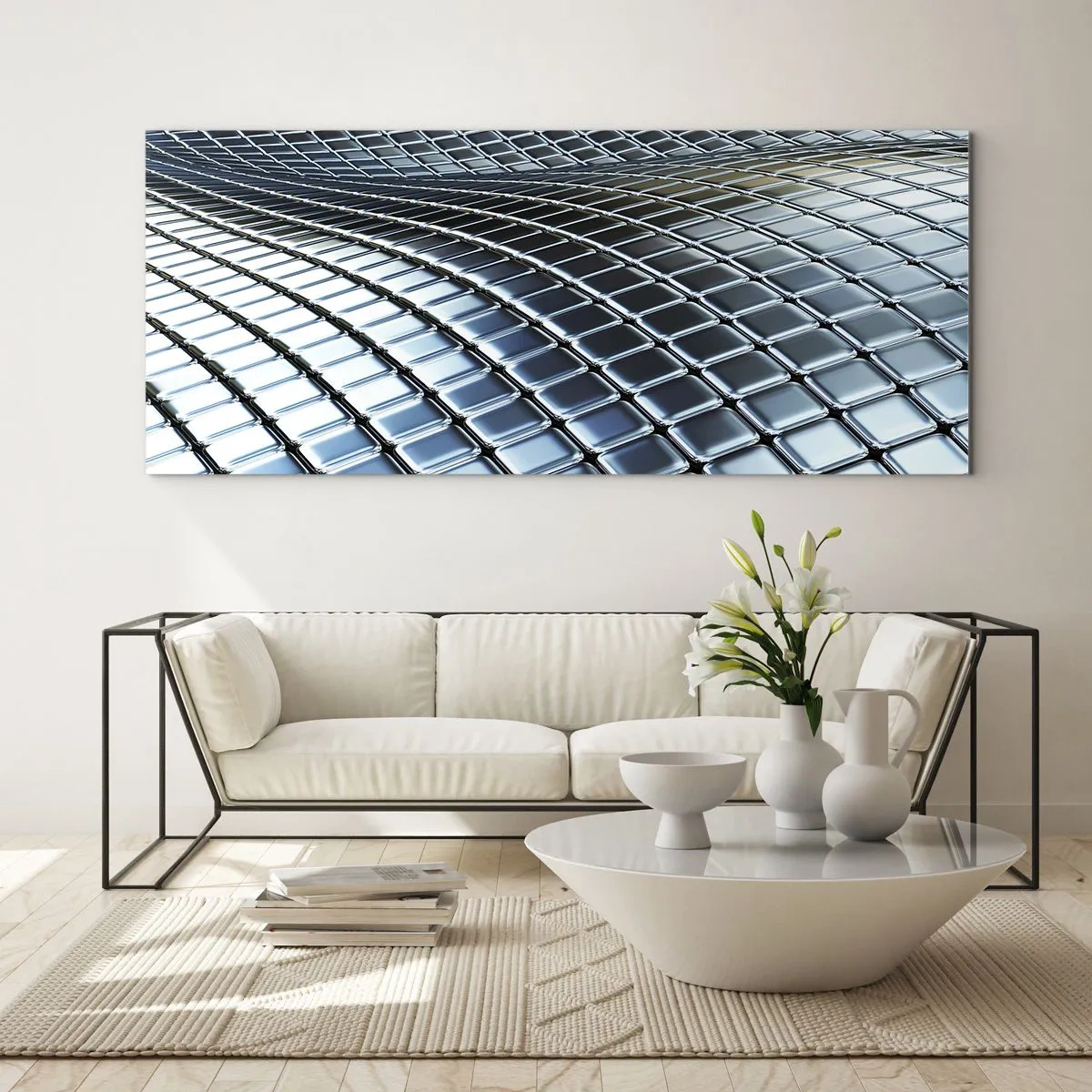 Obraz na szkle - Metaliczna srebrna fala - 90x30 cm