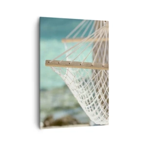 Obraz na płótnie - Hamak z widokiem na turkusową wodę - 70x100cm - Czas relaksu - Nowoczesna dekoracja ścienna do salonu i sypialni ARTTOR