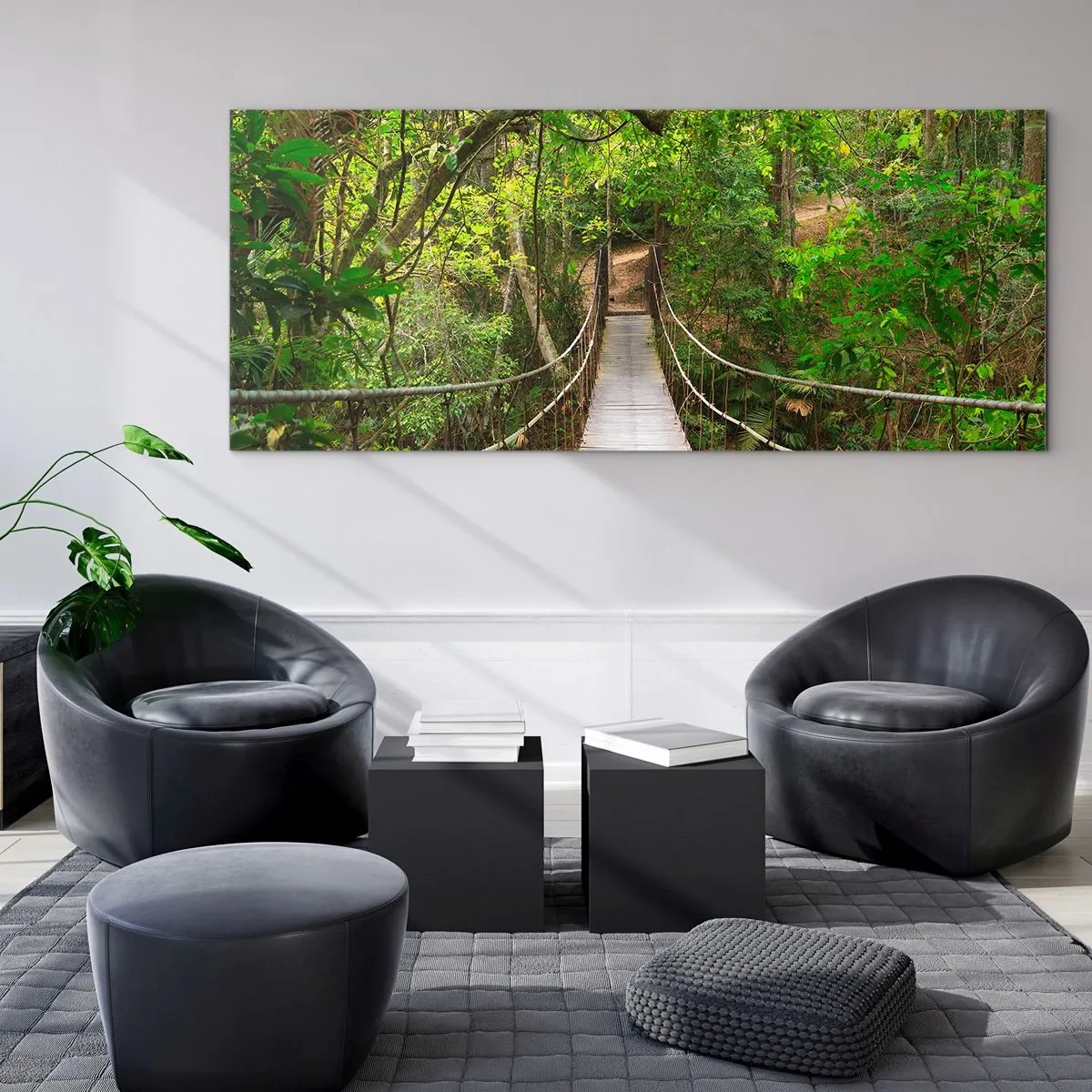 Obraz na szkle - Wiszący most w otoczeniu zielonego lasu deszczowego - 160x50cm - Bo w ogrodzie rośnie pnącze - Nowoczesna dekoracja ścienna do salonu i sypialni ARTTOR