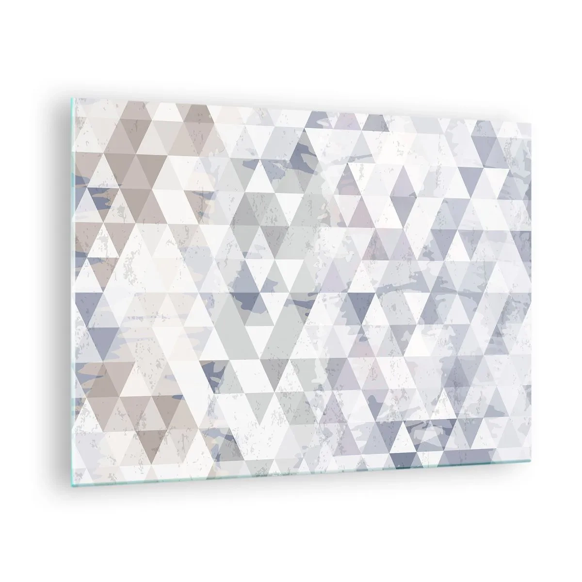 Obraz na szkle - Geometryczny wzór z trójkątów w neutralnych odcieniach szarości i beżu - 70x50cm - W rytmie na trzy - Nowoczesna dekoracja ścienna do salonu i sypialni ARTTOR