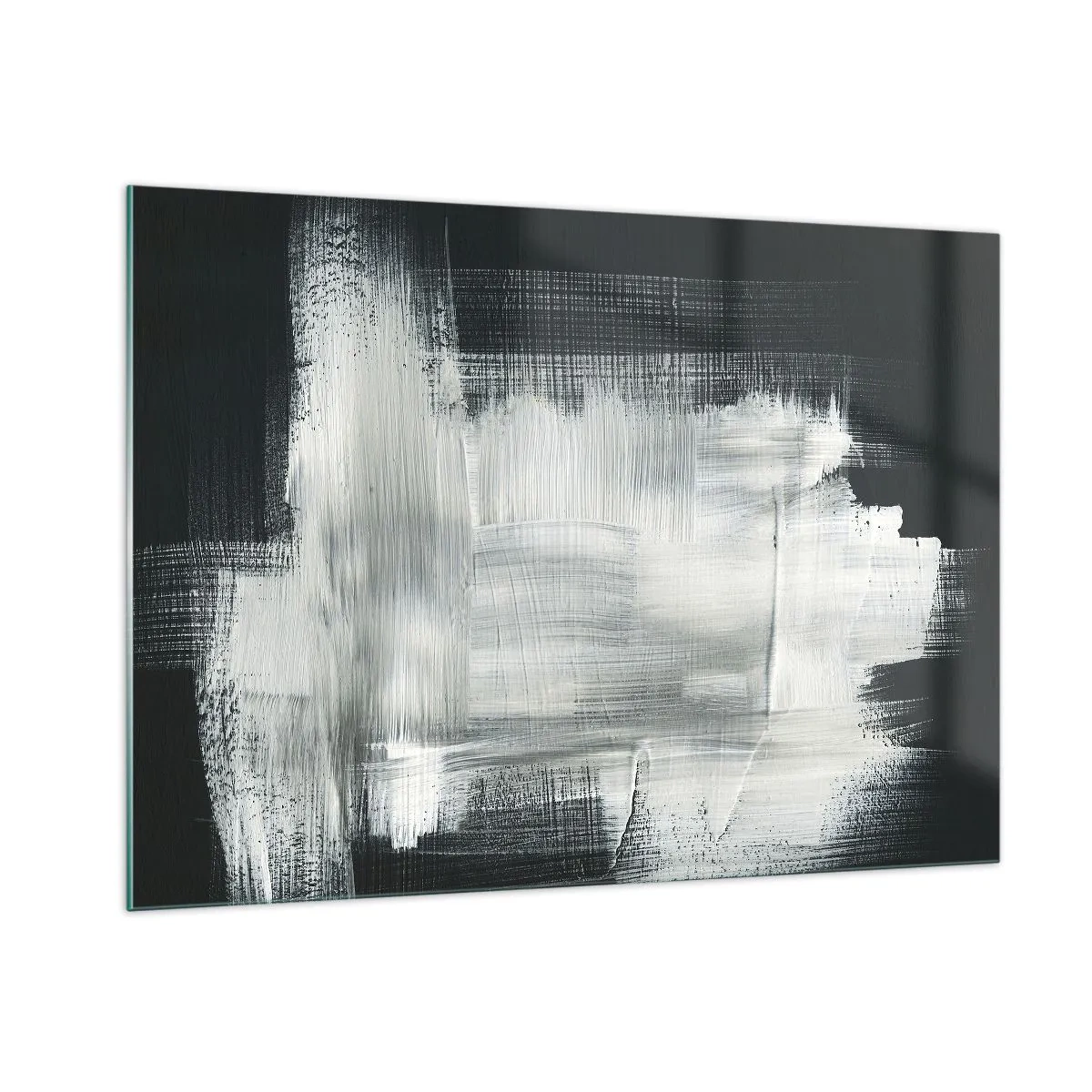 Obraz na szkle - Minimalistyczna abstrakcja w czerni i bieli - 100x70cm - Utkane z pionu i poziomu - Nowoczesna dekoracja ścienna do salonu, kuchni i sypialni ARTTOR