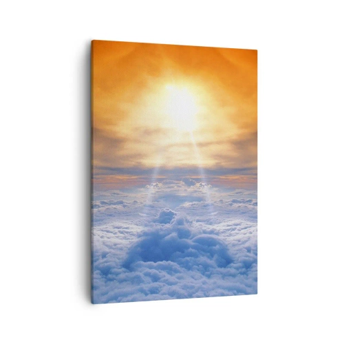 Obraz na płótnie - Słońce i promienie światła nad chmurami - 50x70cm - Pejzaż mistyczny - Nowoczesna dekoracja ścienna do salonu, kuchni i sypialni ARTTOR