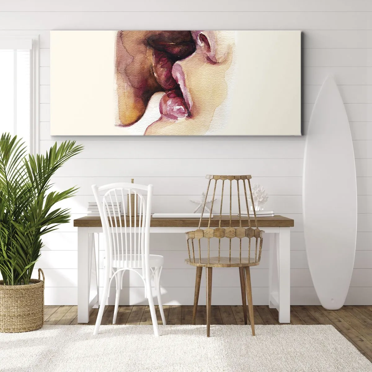 Obraz na płótnie - Akwarelowy obrazek przedstawiający zbliżenie twarzy - 160x50cm - Jak noc i dzień, ziemia i niebo - Nowoczesna dekoracja ścienna do salonu i sypialni ARTTOR